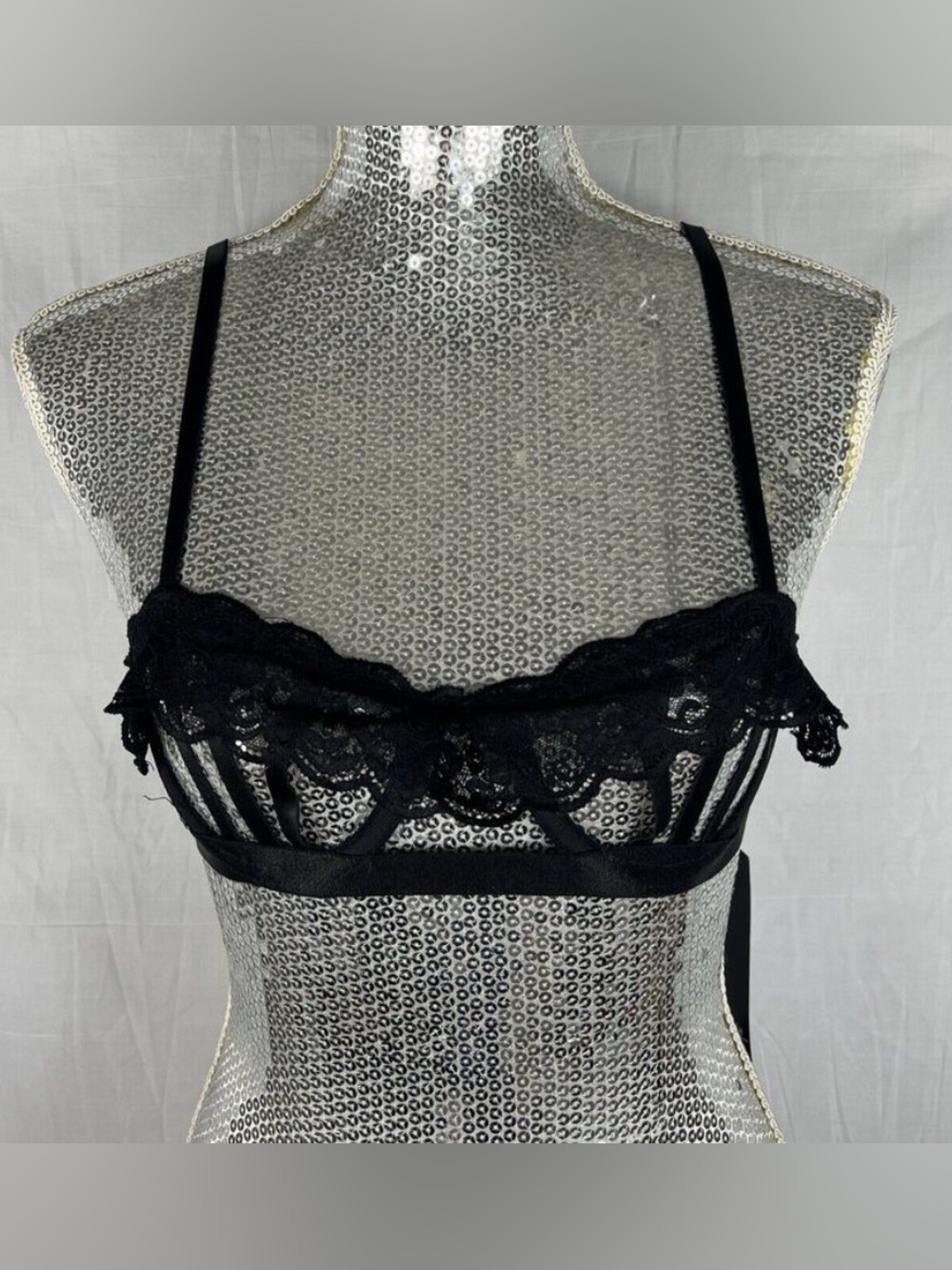 NEW Nasty Gal Bondage Alt Cage Caged Underwire Ruffle Lace Harness Bra Black 8 M